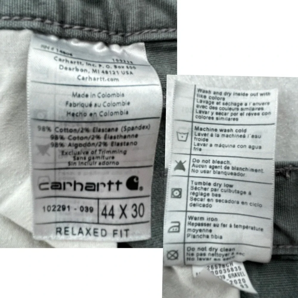 Carhartt Men 44x30 (42x28) Relaxed Fit Canvas Work Pants Utility 102291-039 Gray